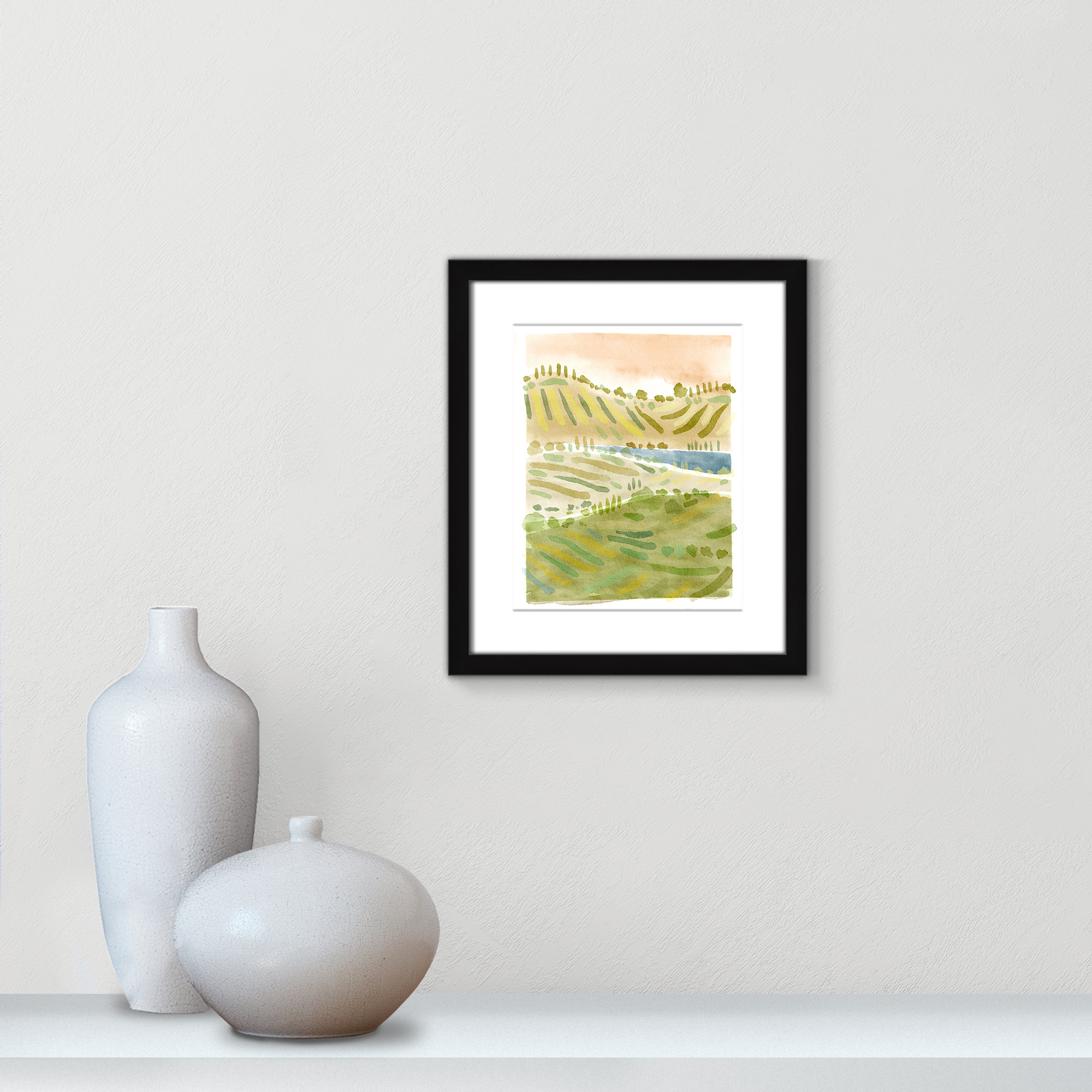 Tuscan Countryside Print by Leah Straatsma, Black Single Picture Framed Paper, White, 15" H x 13" W x 1.25" D