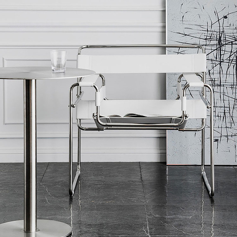 Fauteuil d'appoint en cuir et acier inoxydable, Simili cuir blanc