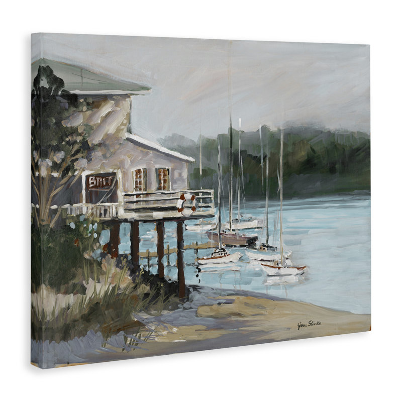 «Boat Marina Harbor», art mural sur toile par Jane Slivka, H 24 po x l 30 po