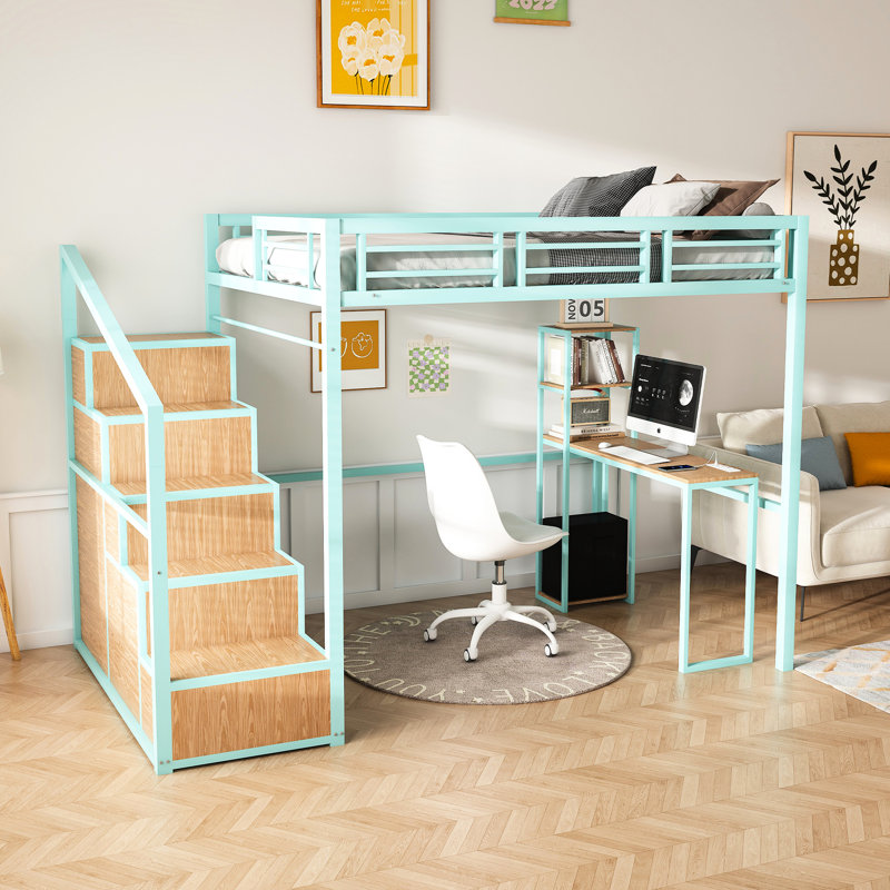 Lit mezzanine avec bureau et étagères Space