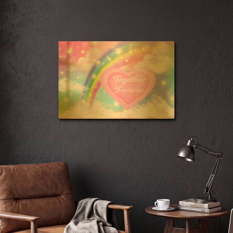 «Together Forever Rainbow» par Jean Plout, art mural en métal doré, 24 po x 16 po, 24"x16"