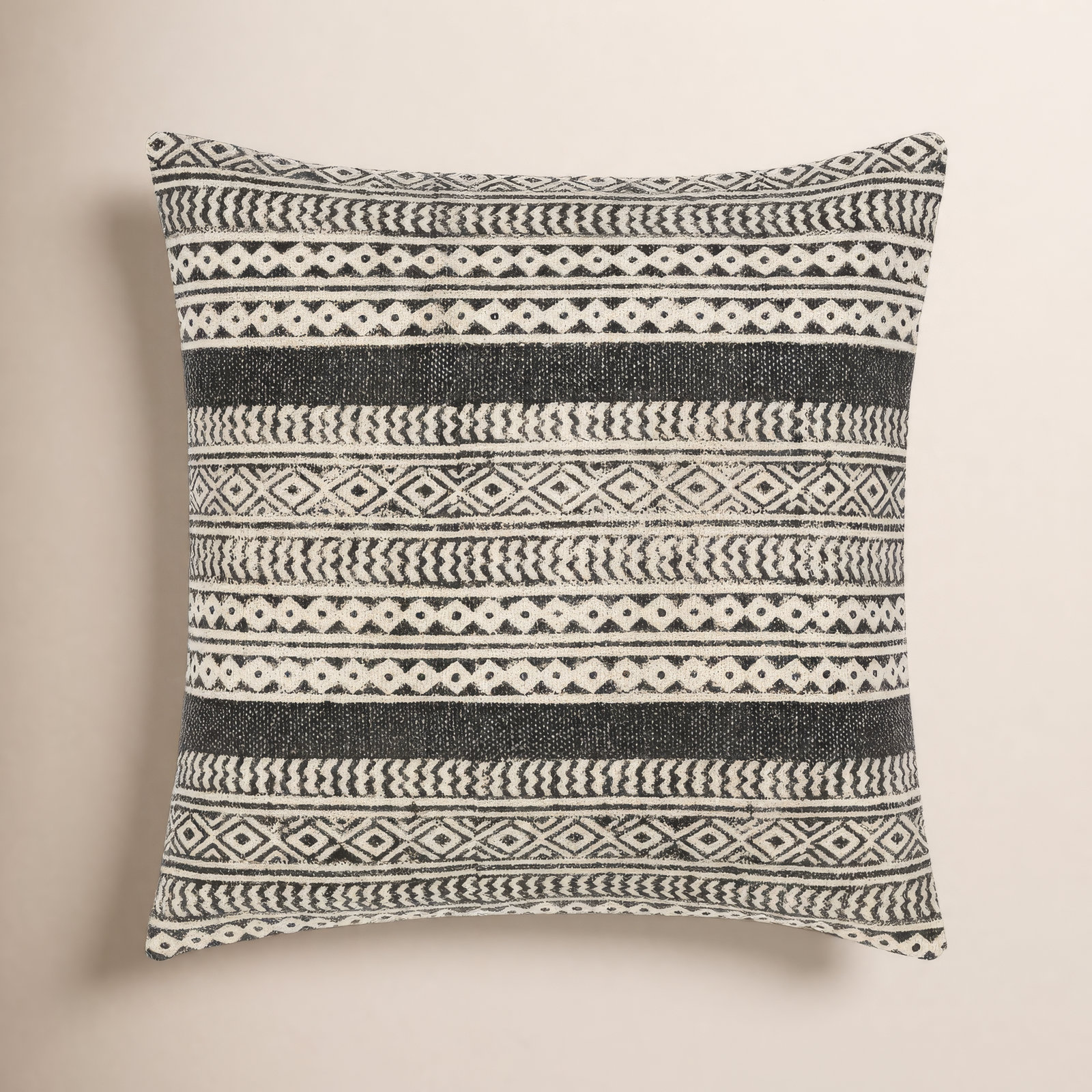Zetta Geometric Cotton Throw Pillow, Beige/Black, 18" x 18", Pillow Cover Only - No Insert