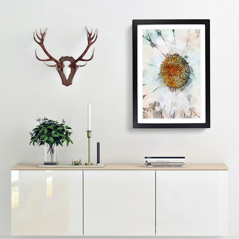 A White Daisy in Abstract - Framed Print, 36cm H x 27cm W x 2cm D, Black Framed
