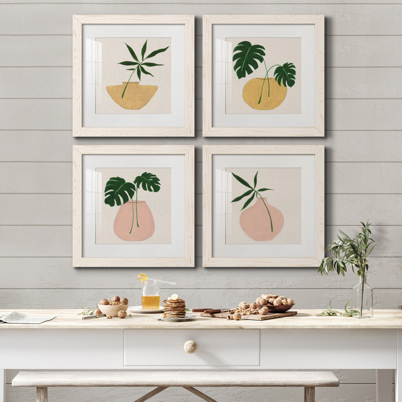 Simple Nature I - ensemble de 4 impressions sur toile encadrées, H 35,5 po x l 71 po x P 1,5 po, Encadré de bois de noyer
