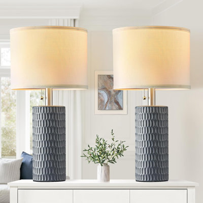 Set Of 2 Grey Ceramic 20" Table Lamps