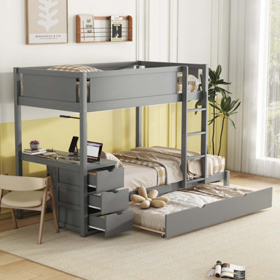 Lit superposé avec lit gigogne simple, rangement et bureau