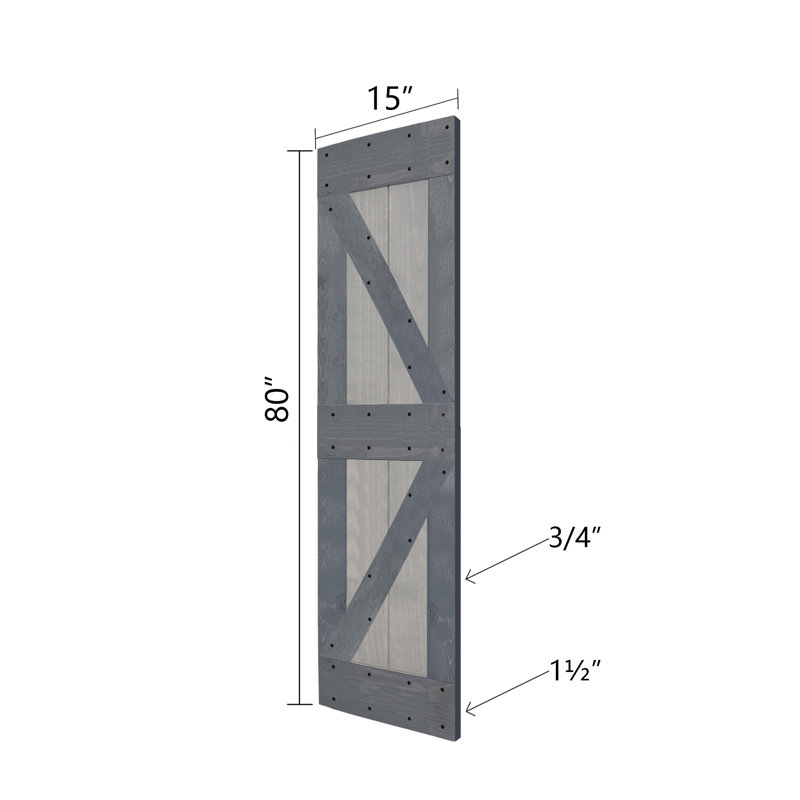 Porte de grange double pliante en bois massif de style K avec ensemble de quincaillerie - Assemblage requis, 60 po x 80 po