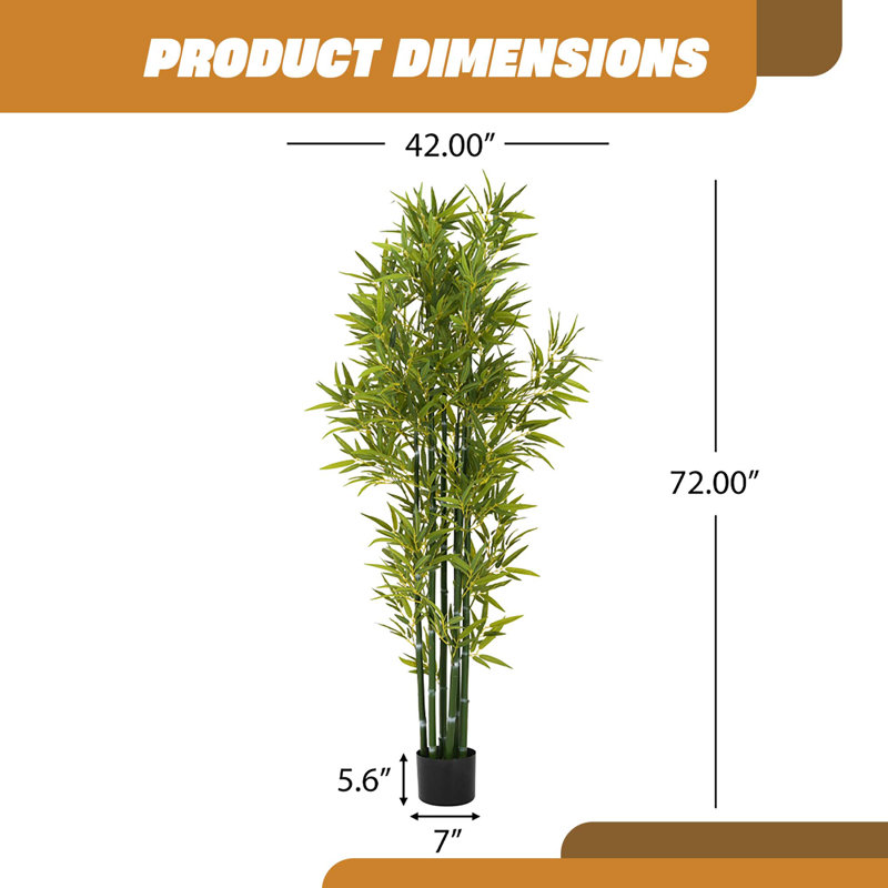 Artificial Bamboo With Pot (Set Of 2) – Indoor Plant Decor, 72" H x 42" W x 42" D