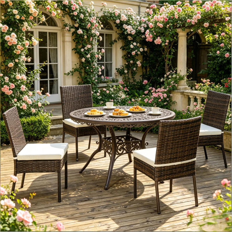 Chaises de patio modernes, rotin en acier, ensemble de 4 pièces pour les repas en plein air
