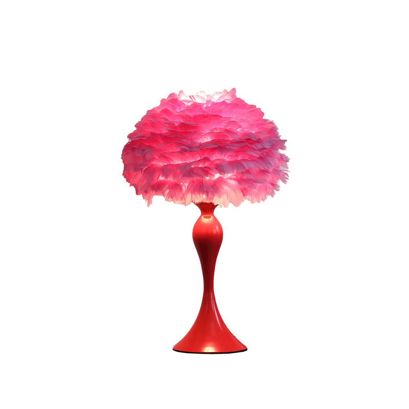 Florann 23.5 Inch Metal Glam Feather Table Lamp, Candlestick, 40W, Red 