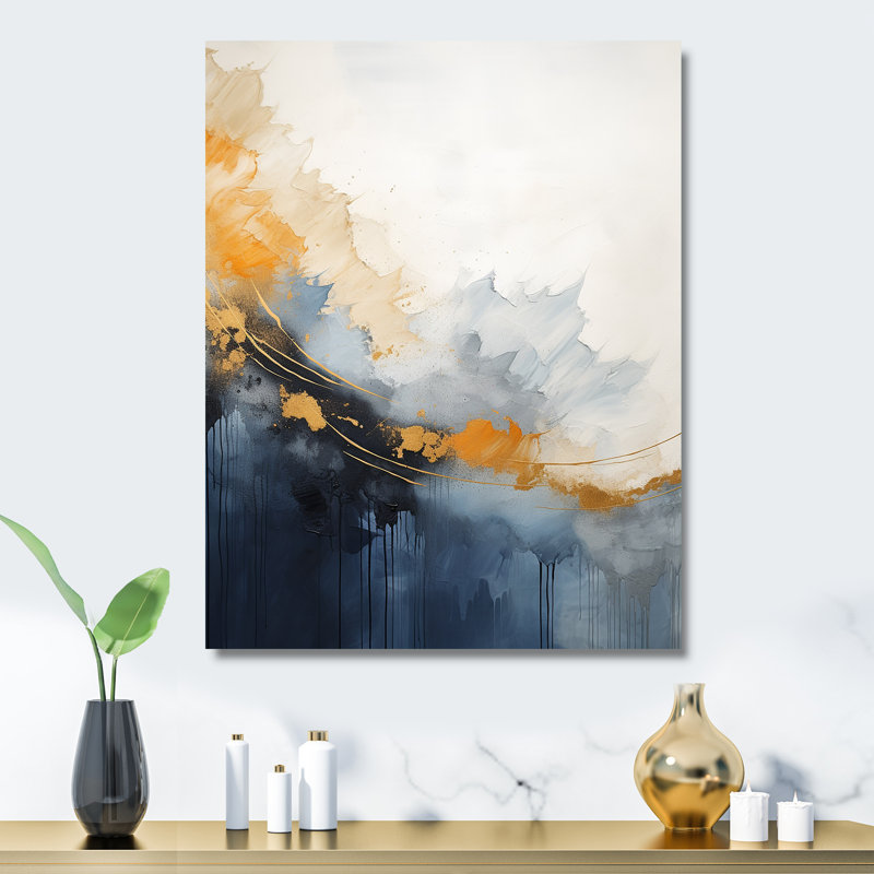 Tempête de marbre bleu et jaune V - art mural abstrait en métal, H 32 po x l 24 po x P 1 po