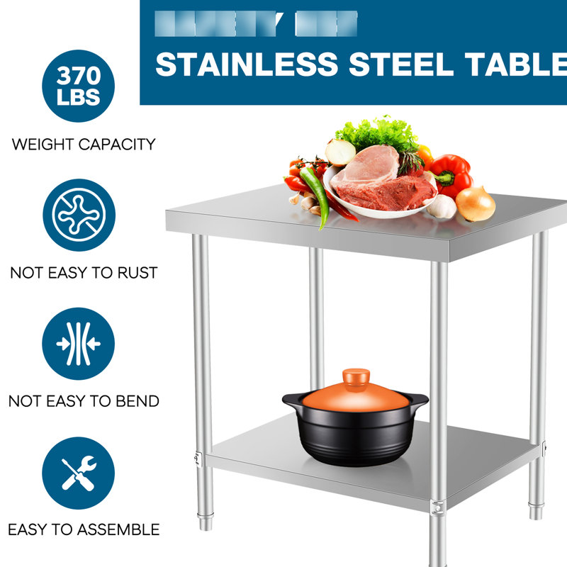 Table de travail de cuisine en acier inoxydable de 24 po * 24 po pour usage commercial et domestique, hauteur de 32 po, cuisines de restaurant de qualité convenable, grande construction
