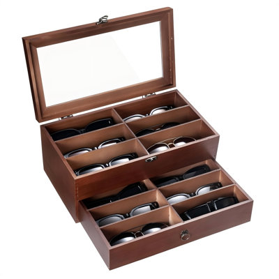 Wooden Sunglasses Storage Organizer, 12 Slots Sunglasses Organizer Case For Multiple Pairs, Eyeglasses Display Case For Gift, Holder Watches Jewelry Collection For Men Women