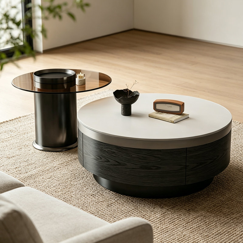 Table basse French Minimalist Luxury, White; Gray; Tan, Marble