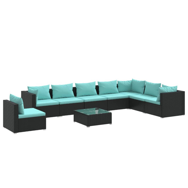 9 Piece Lounge Sofa Seating Group, Water Blue, Black