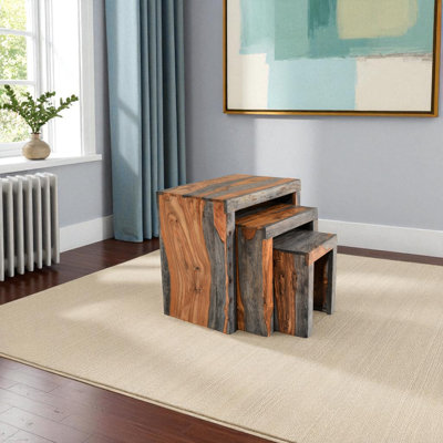 Goa Cube Solid Wood Trestle Nesting Tables