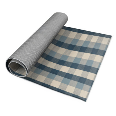 Tapis d'intérieur et d'extérieur à carreaux bleu