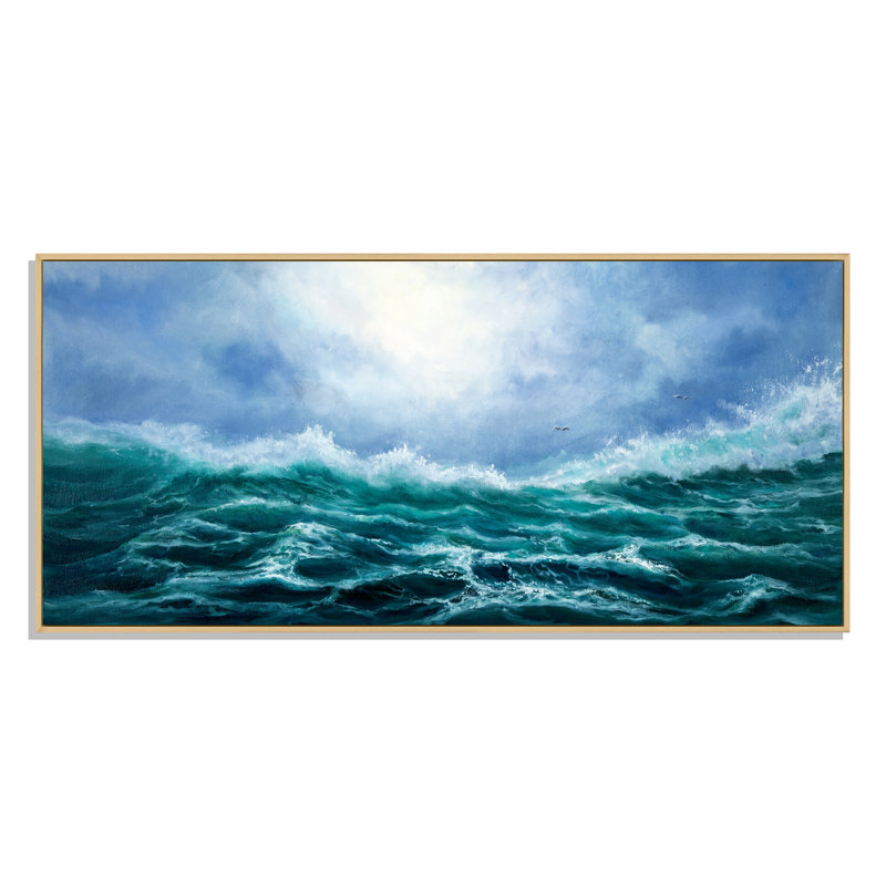 Waves in Storm at Nigh - Photographie sur toile, H 30 po x l 40 po x P 1,5 po, Cadre brun