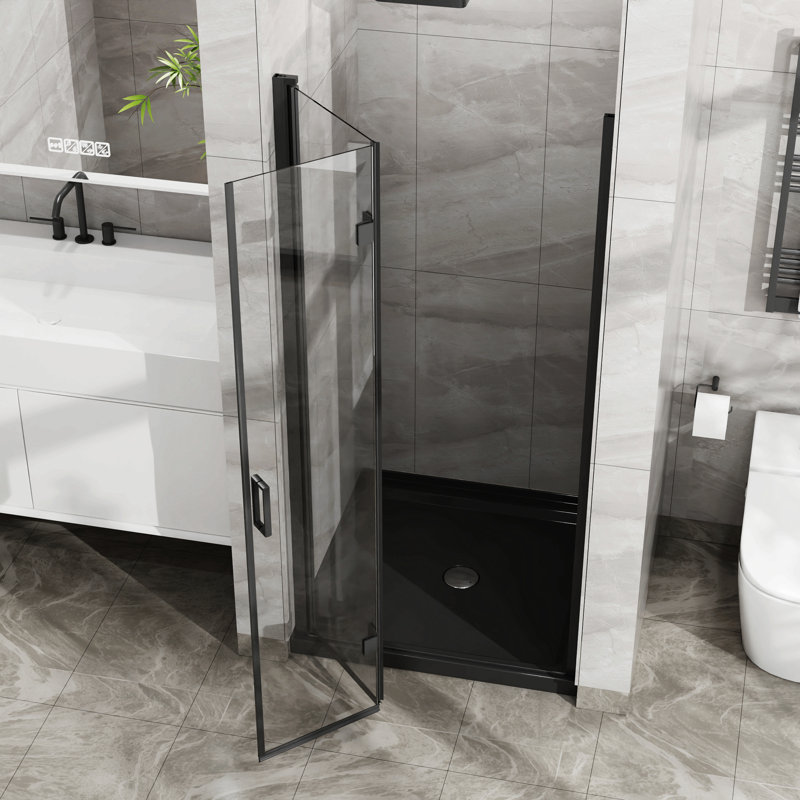 Porte de douche pivotante 34 po x 72 po, porte de douche en verre trempé épais de 1/4 po, conception semi-sans cadre