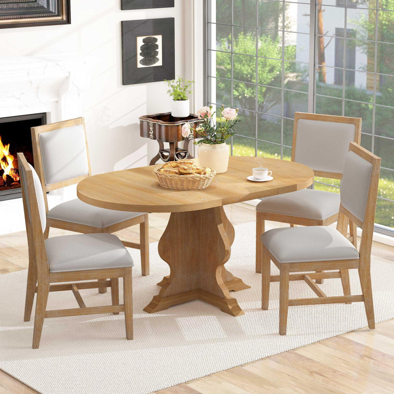 Ensemble de salle à manger extensible 5 pièces avec 4 chaises rembourrées, Brun