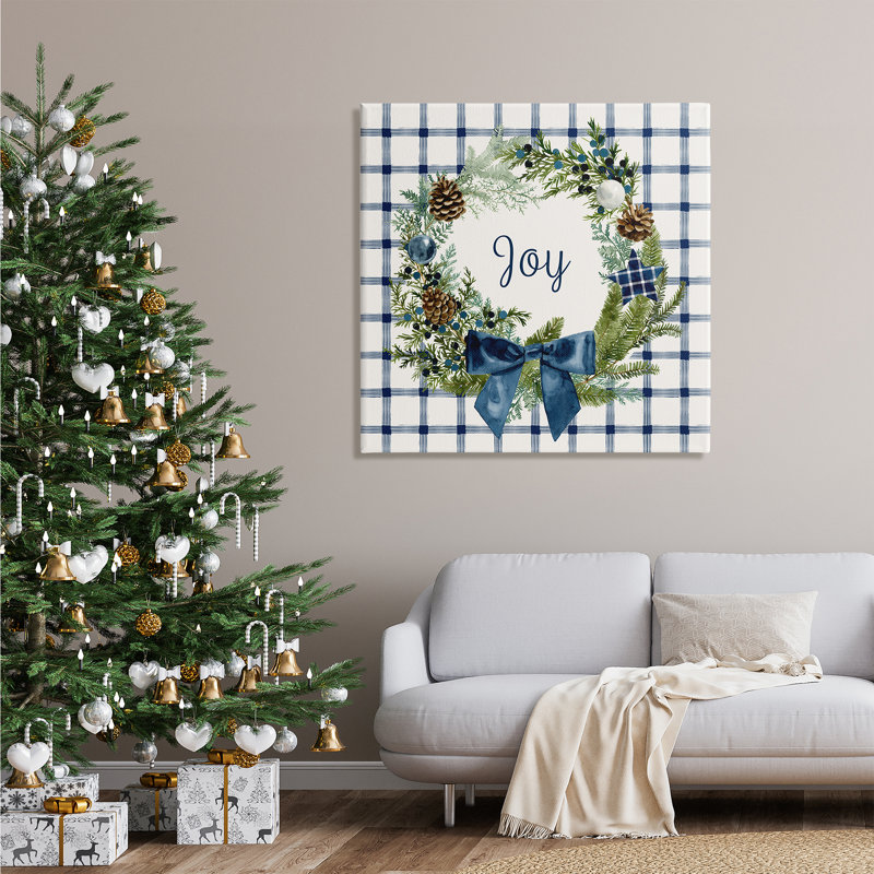 «Winter Joy Sentiment», art mural sur toile surdimensionné à carreaux rustiques par Victoria Barnes, H 36 po x l 36 po