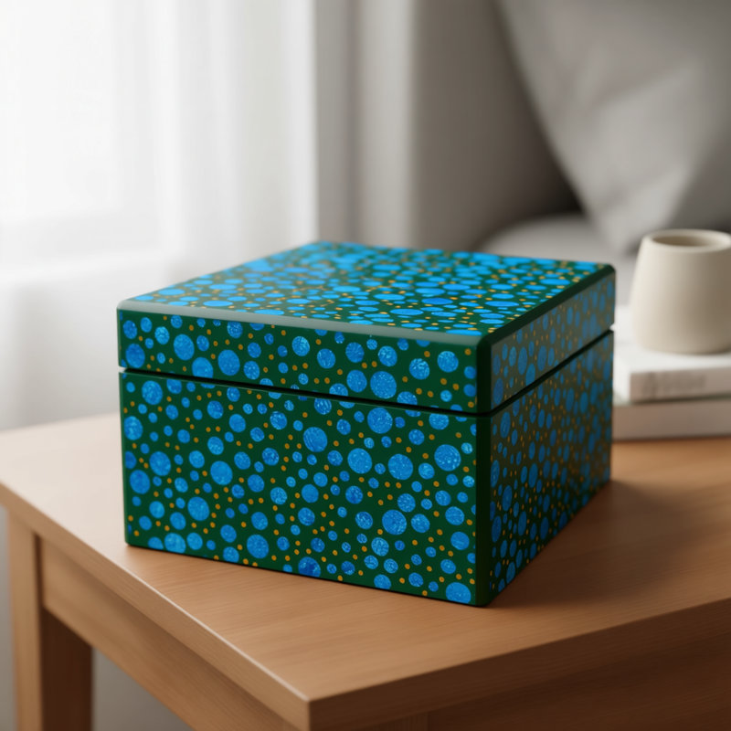 Reverse Painted Mirror Accessory Box, Blue/Green