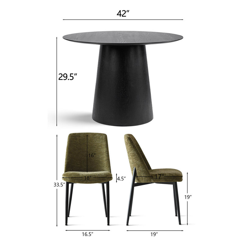 Modern 5-Piece Round Dining Set With Pedestal Base Table And Upholstered Side Chairs, Green
