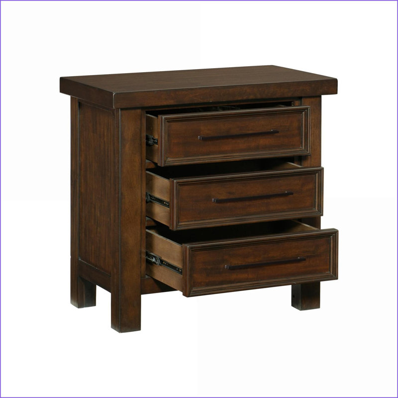 Table de chevet 3 tiroirs en placage de manguier brun