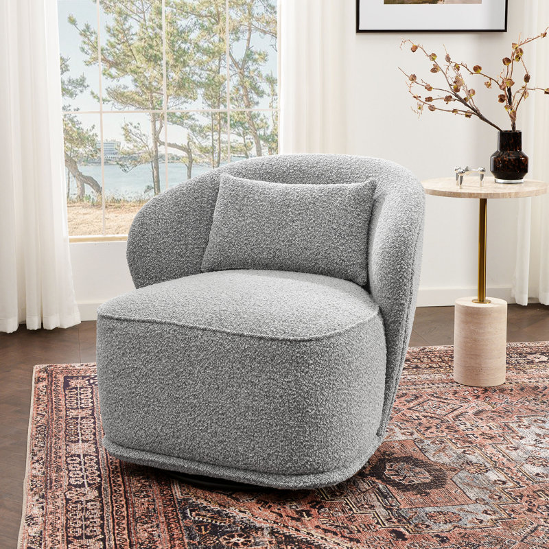 Queensland 33" Wide Boucle Upholstered Swivel Barrel Chair, Black/White Boucle