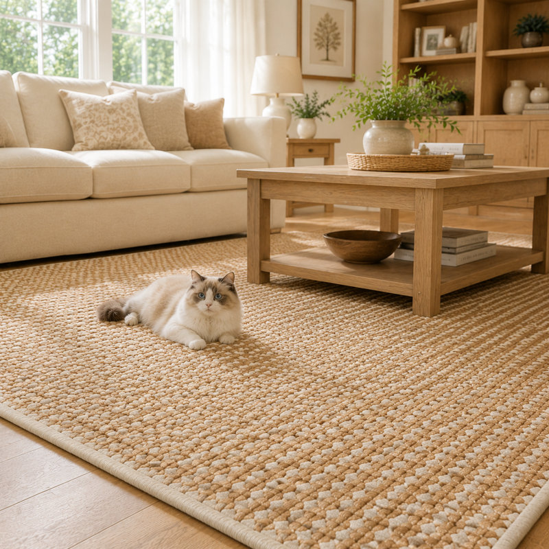 Tapis d'intérieur antidérapant à profil bas, lavable et résistant aux taches, Blanc / chameau, 16 po x 24 po