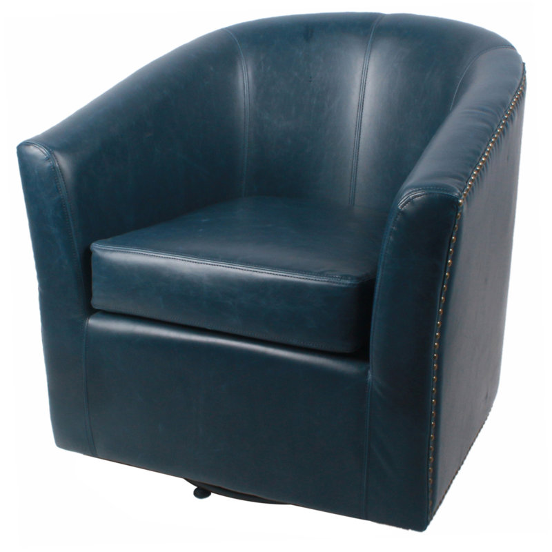 Rabinowitz Upholstered Swivel Barrel Chair, Vintage Blue Faux Leather