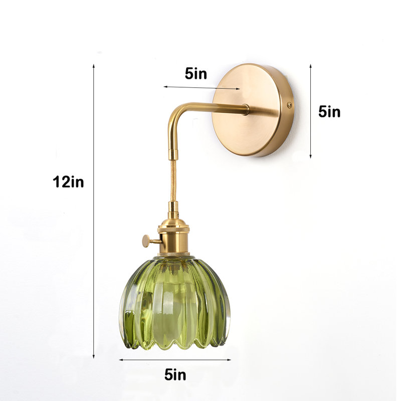 Applique murale réglable à bras en fer avec abat-jour en verre tulipe