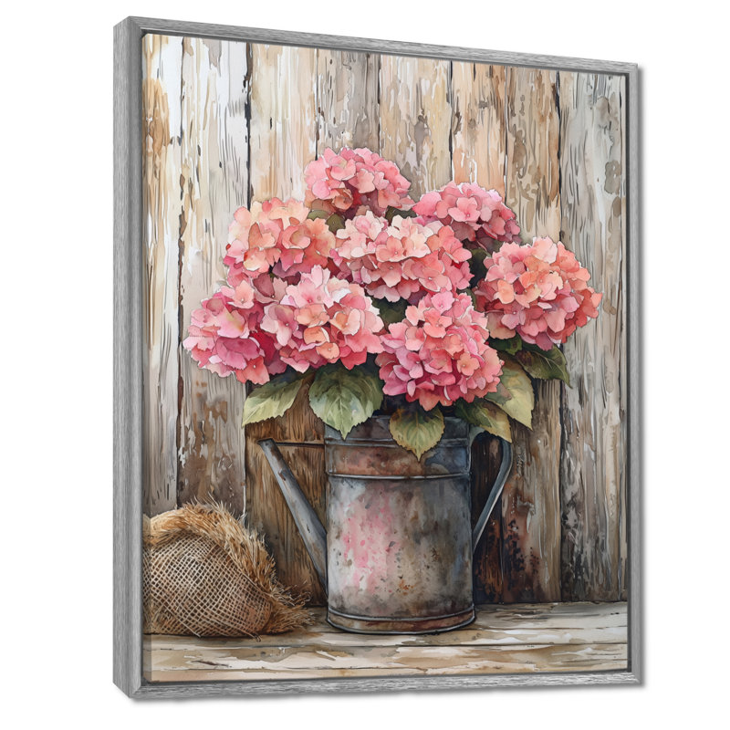 «Rustic Hydrangea Bouquet At The Barn I», art sur toile Hydrangea, Silver, H 40 po x l 30 po, Impression encadrée flottante