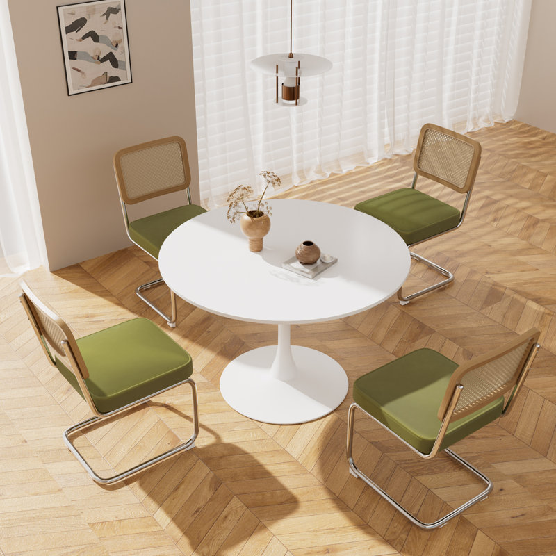 Ensemble de table de salle à manger à piédestal 5 pièces, Vert / Argent, H 28,7 po x L 42,1 po x l 42,1 po, Blanc