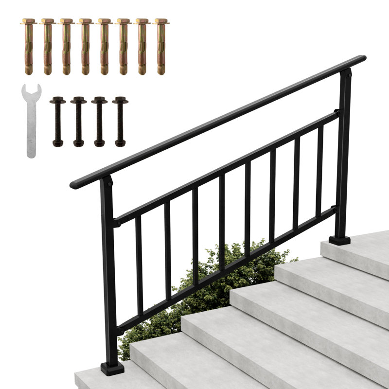 Rails à 4 ou 5 marches pour l'extérieur, ensemble de rampes d'escalier en acier réglables pour porche, terrasse, noir, Noir