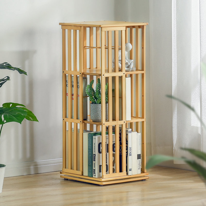Natural Bamboo 5-Tier Rotating Corner Bookcase