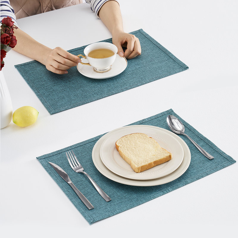 4-Pack Solid Linen Rectangular Placemats, Blue