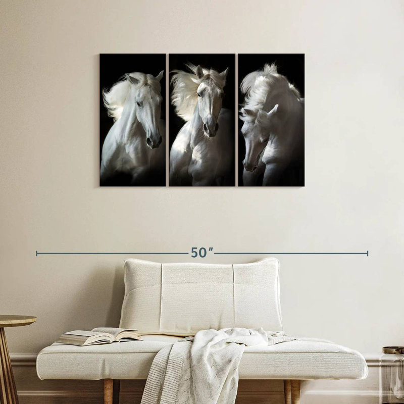 Brampt Three White Horses, 24" H x 38" W