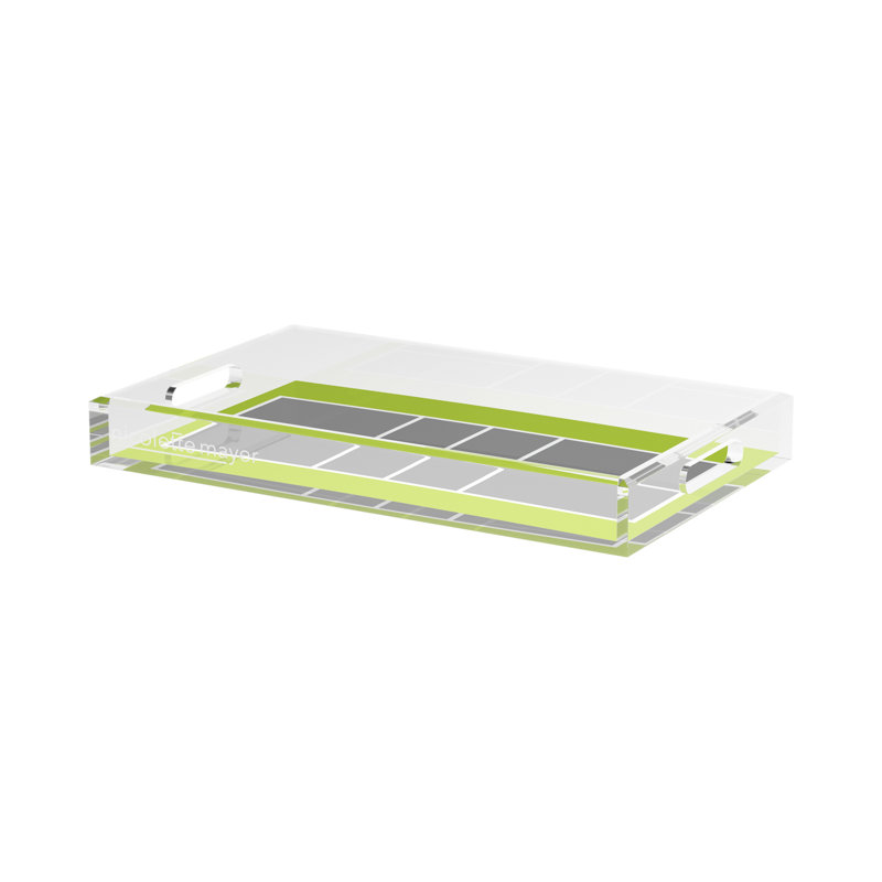 Rectangle Geometric Decorative Tray, 2" H x 17" W x 10.5" D, Silver/Lime