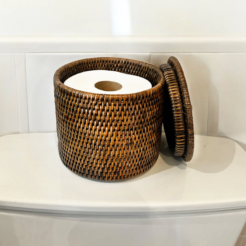 Toilet Paper Holder Single Roll With Lid, Antique Brown