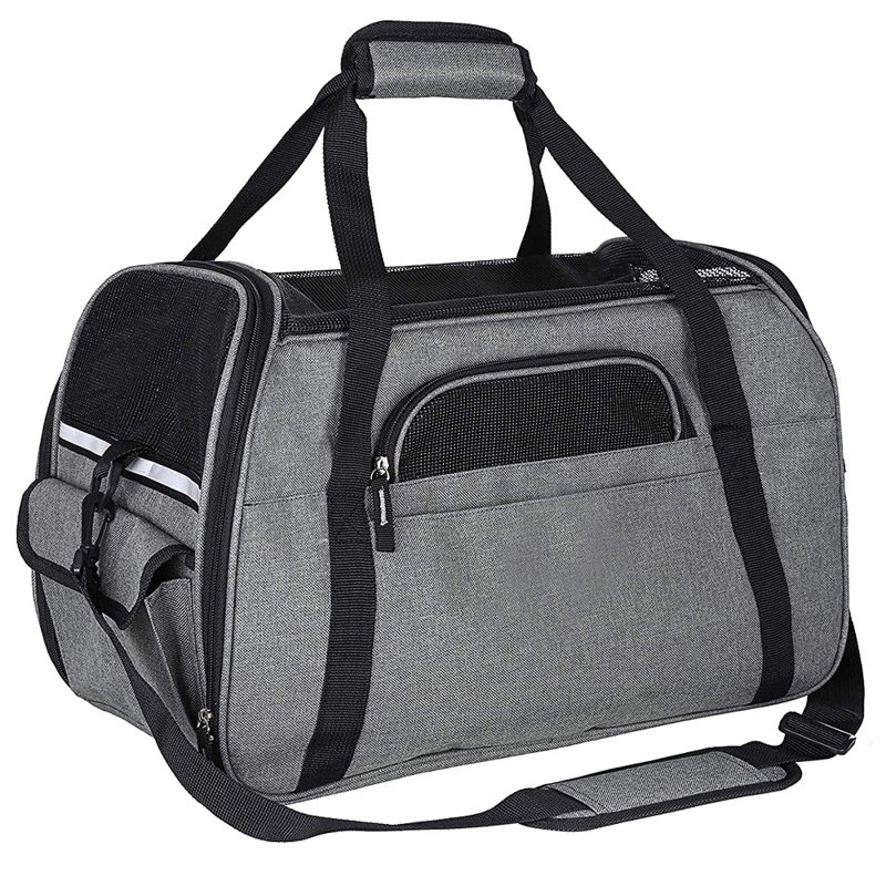 Collapsible Pet Carrier with 1 Door, 17" H x 9" W x 11.5" L, Gray