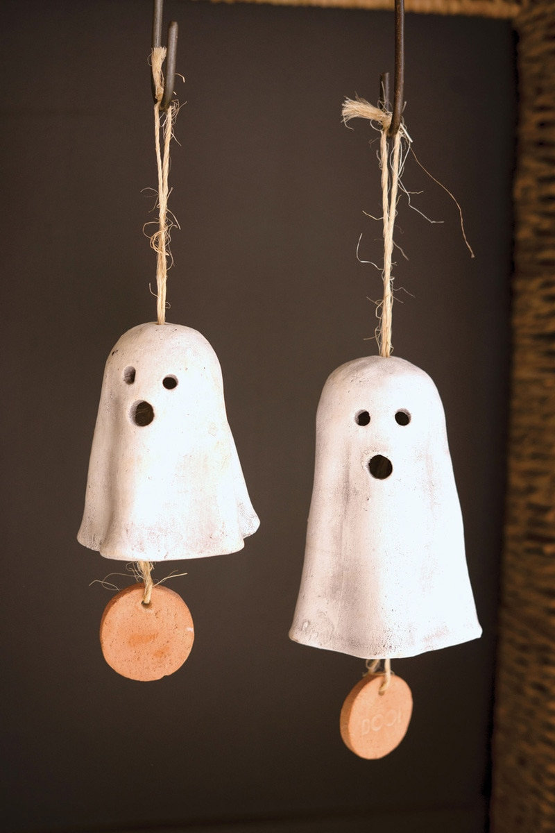 SET OF TWO HANGING GHOST CHIMES, 14" H x 4.25" W x 4.25" D
