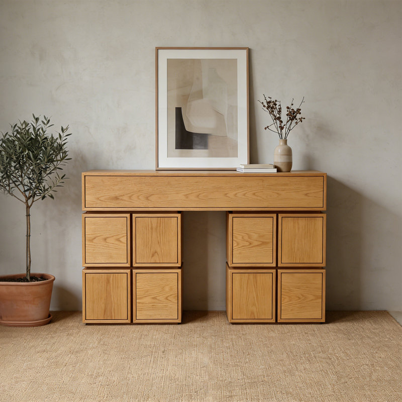 Console moderne de couleur unie de forme irrégulière, H 37,8 po x l 59,06 po x P 11,81 po, Bois naturel