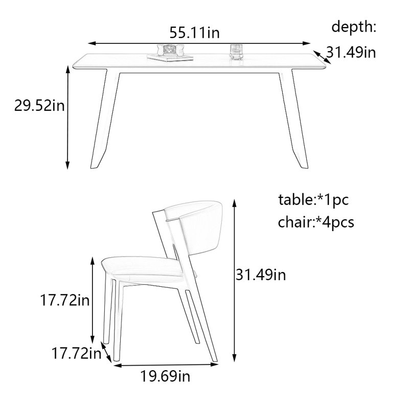 Ensemble de table de salle à manger et de chaises Art White Rock, H 29,52 po x L 55,11 po x l 31,49 po