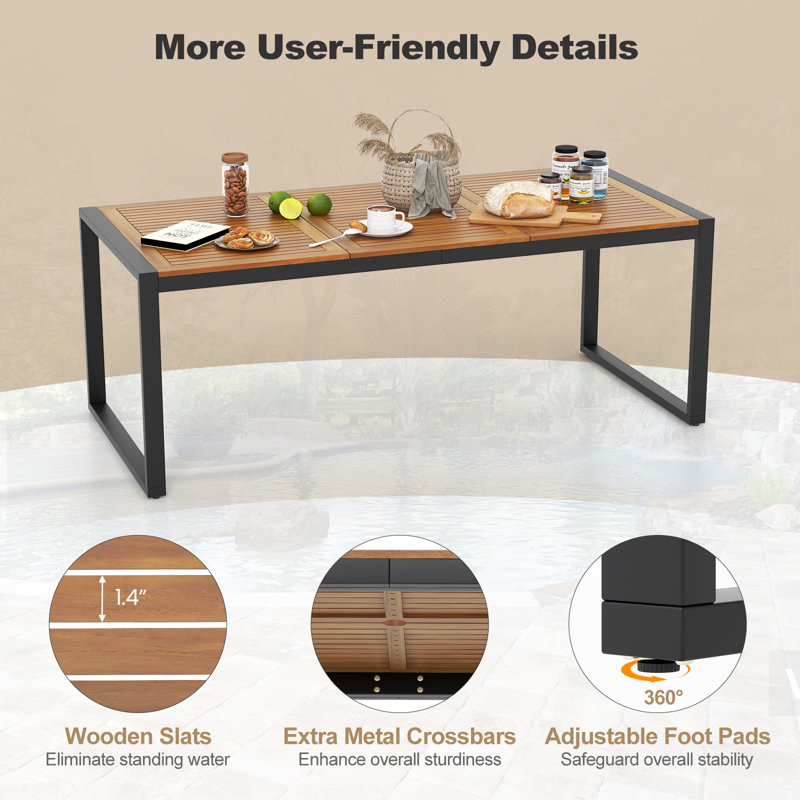  Set of 9 Patio Rattan Dining Set w/ Acacia Wood Table 1.9'' Umbrella Hole