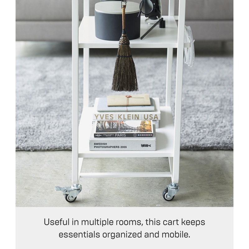 Sleek White 3-Tier Rolling Kitchen Cart with Storage Hooks