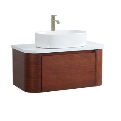 36 Inch Cherry Brown Wall Mount Vessel Sink Style Bathroom Sink Vanity