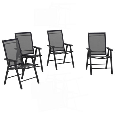 Ensemble de 4 chaises de patio pliantes, de chaises de patio extérieures empilables avec accoudoirs pour la pelouse, le camping, la salle à manger, la plage, la structure en métal, sans assemblage, noir