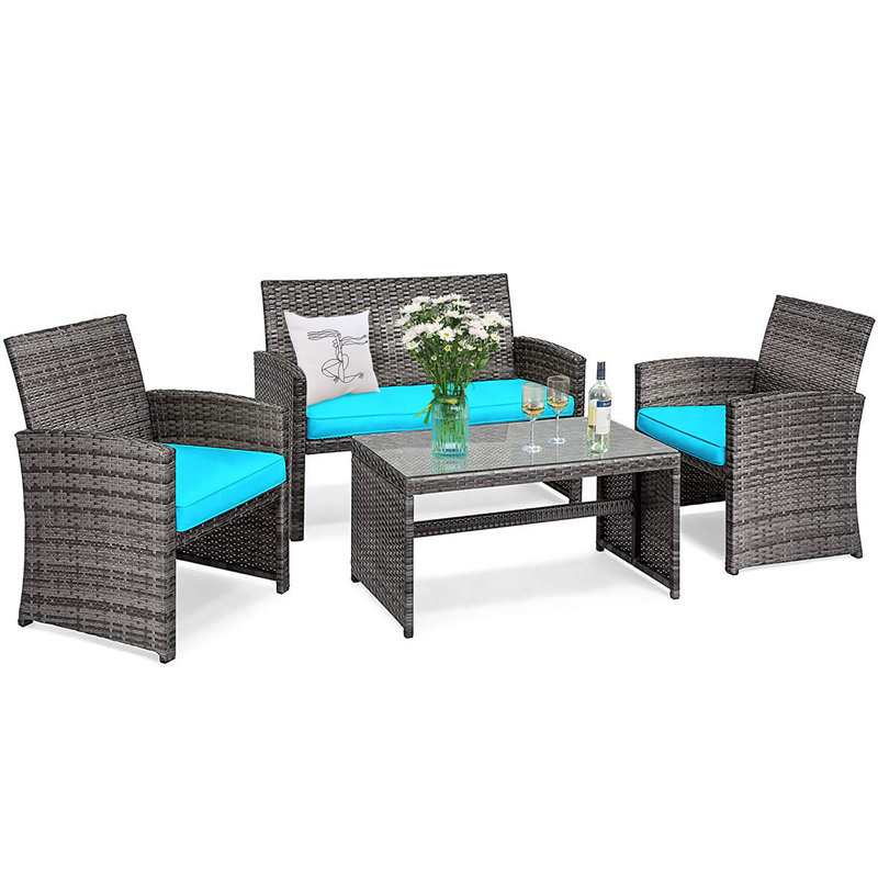 Koirala 8 - Person Patio Conversation Set with Cushions, Turquoise