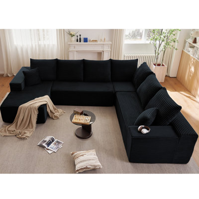 Canapé modulaire Boneless Cloud pour salon, grand canapé en forme de U avec 9 coussins, canapé moelleux à assise profonde en velours côtelé 136,9 x 110 po, aucun assemblage requis